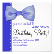 Blue BowTie Birthday Invitation