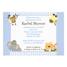 Blue Boy Jungle Safari Friends 5x7 Baby Shower Invitation