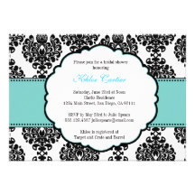 Blue Bridal Shower Invitations Damask