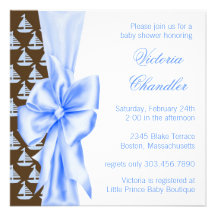 Blue Brown Sailboats Baby Boy Shower Personalized Announcements