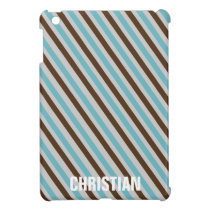 Blue brown stripe pattern custom name personal ipad mini cases