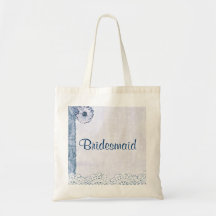Blue burlap and country lace Bridesmaid tote Canvas Bags
