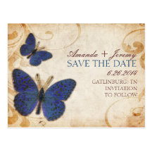 Blue Butterflies Vintage Save The Date Post Card