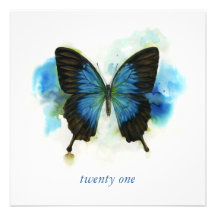 Blue Butterfly 21st Birthday Invitation