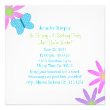 Blue Butterfly and Flower Party Invitations