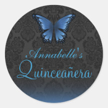 Blue Butterfly & Damask Quinceañera Sticker