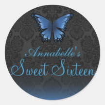 Blue Butterfly & Damask Sweet16 Sticker