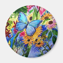 Blue Butterfly Garden Fridge Magnet