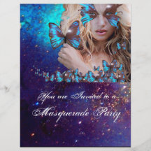 BLUE BUTTERFLY IN TEAL GREEN GOLD SPARKLES FLYERS