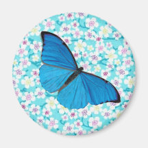 Blue Butterfly on Asian Floral Magnet