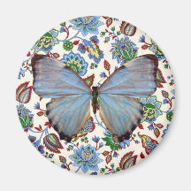 Blue Butterfly on Jacobean Floral Refrigerator Magnet