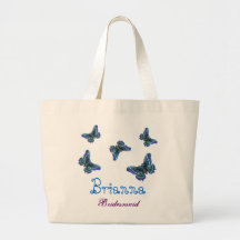 Blue Butterfly Personalised Name Bridesmaid Canvas Bags