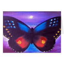 Blue Butterfly Sunset Painting - Multi Greeting Cards