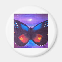 Blue Butterfly Sunset Painting - Multi Refrigerator Magnet