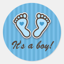 Blue cartoon baby feet with hearts stickers