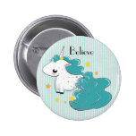 Blue cartoon unicorn with stars button