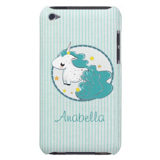 Blue cartoon unicorn with stars iPod Touch Case