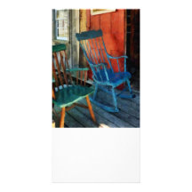 Blue Chair Against Red Door Photo Card Template