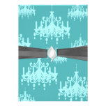 blue chandelier damask on blue aqua invite