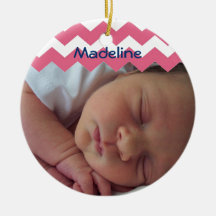Blue chevron holiday photo memory sentimental christmas ornament