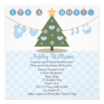 Blue Christmas Baby Shower Invitations