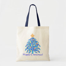 Blue Christmas Tree Recycle Canvas Tote Gift Bag