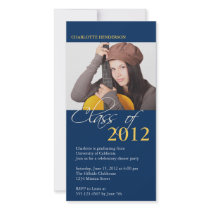 Blue class of graduation photo announcement card photo cards