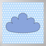 Blue Cloud on Blue and White Polka Dots. Print