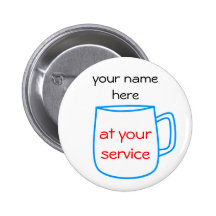 Blue coffee cup name tag buttons