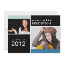 Blue colour block photo graduation announcement invitations