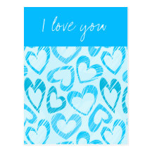 Blue colourful doodled hearts Postcard
