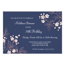 Blue Coral Floral 70th Birthday Party Invitations