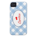 Blue country gingham pattern red cherry custom iPhone 4 Case-Mate case