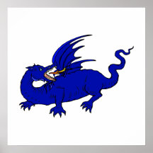 Blue Crawling Flame Dragon Print