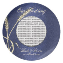 Blue cream wedding wheat Photo Dinner Plate