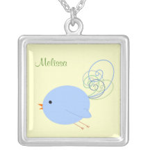 Blue Curly Birdie Personalised Necklace