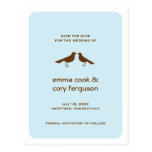 Blue custom save the date love birds flat card postcard