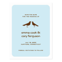 Blue custom save the date love birds flat card postcard