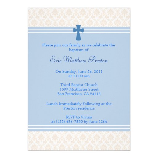 Blue Damask Baptism/Christening Invitation