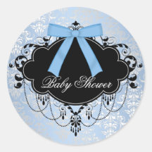 Blue Damask Blue Black Baby Boy Shower Sticker