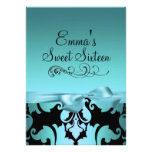 Blue Damask & Bow Image Birthday Invite