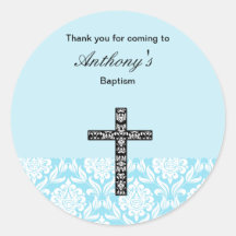 Blue Damask Boys Thank You stickers