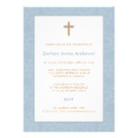 Blue Damask & Cross Baptism Invitations