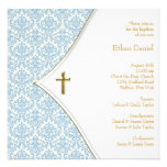 Blue Damask Cross Boy Baptism Christening Personalised Invites