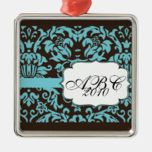 Blue Damask Custom Ornaments