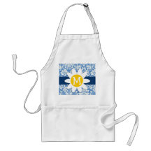 Blue Damask; Daisy Apron