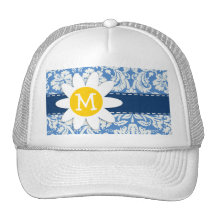 Blue Damask; Daisy Mesh Hat