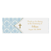 Blue Damask Gold Cross Bomboniere Tags Business Card Template