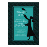 Blue Damask Graduation Invitation Silhouette Grad