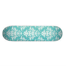 Blue damask pattern vintage girly chic chandelier skate board decks